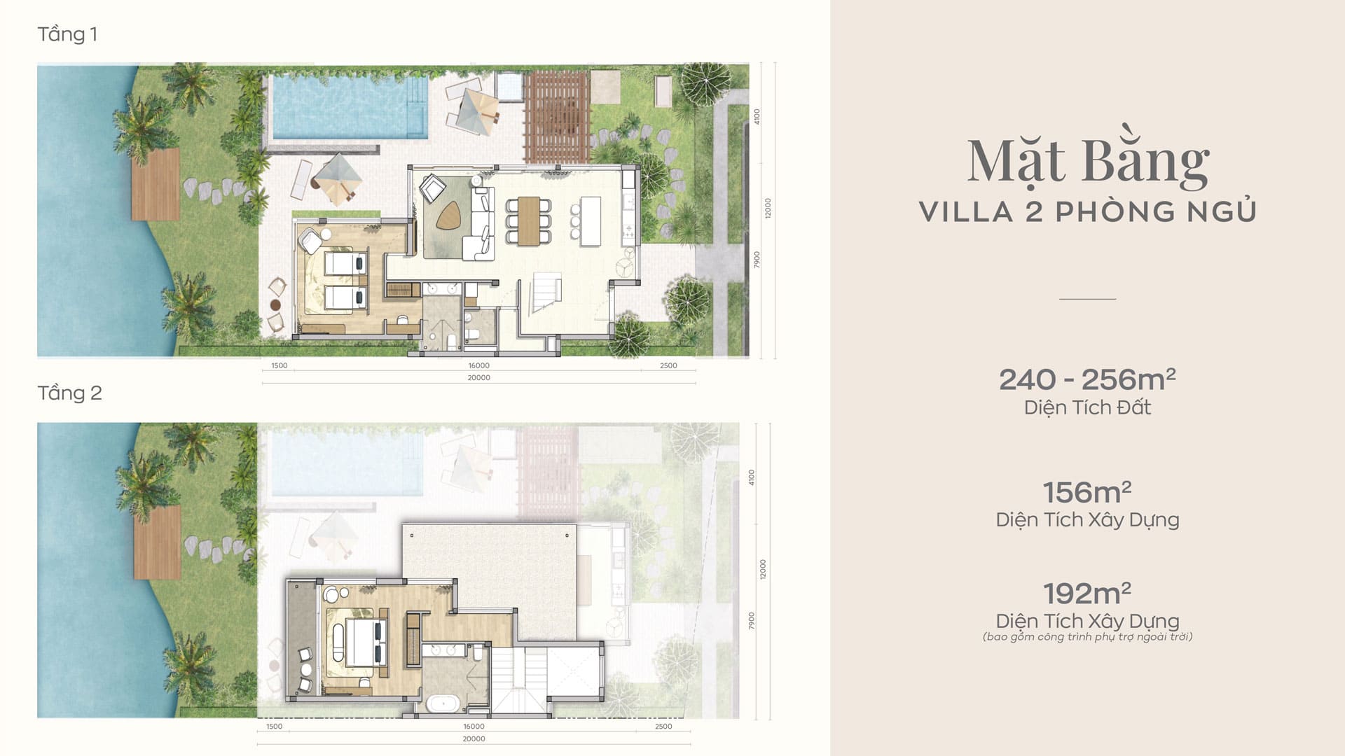 Layout thiết kế biệt thự Maia Hồ Tràm 2 phòng ngủ