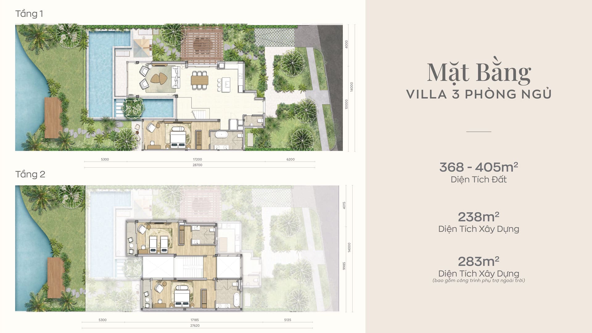 Layout thiết kế biệt thự Maia Hồ Tràm 3 phòng ngủ